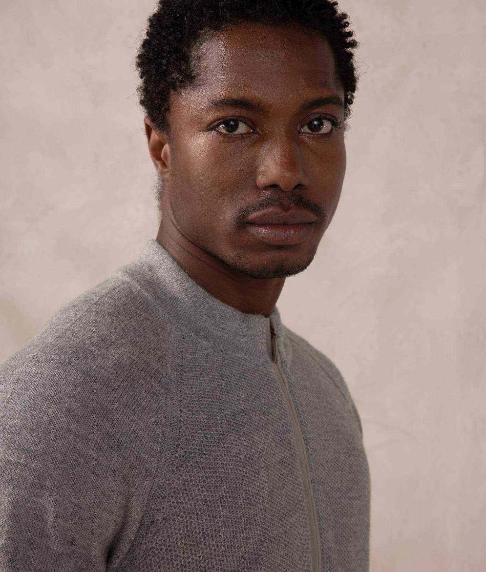 Jersey & Honey Comb Mock Neck Baby Alpaca Sweater