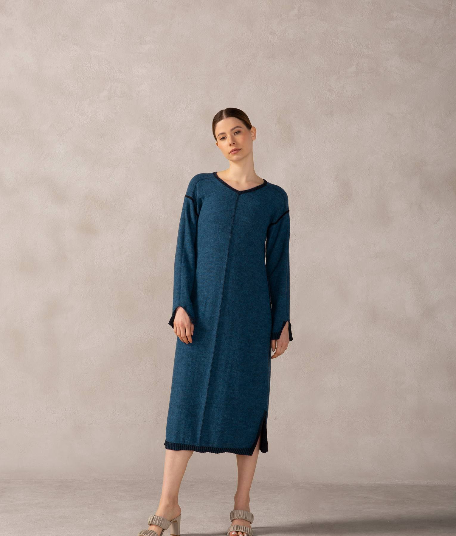 Reversible Long Line Dress - Asphalt Gray And Vallarta Blue