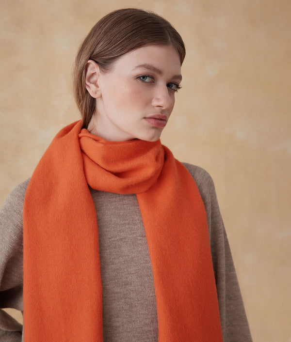Long Brushed Scarf - Koi Orange — koi orange baby alpaca by Sol Alpaca