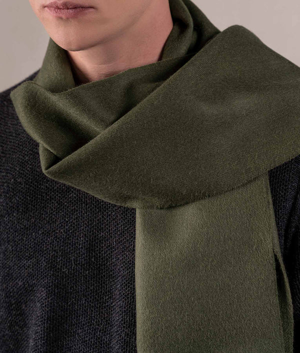 Long Brushed Scarf - Green Olive — green olive baby alpaca by Sol Alpaca