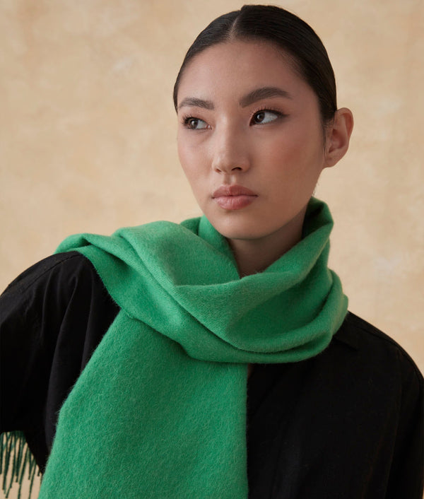 Long Brushed Scarf - Leprechaun Green — leprechaun green baby alpaca by Sol Alpaca