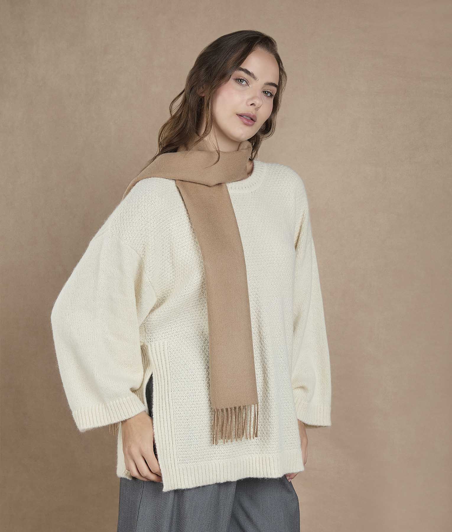 Long Brushed Scarf - Donkey Brown