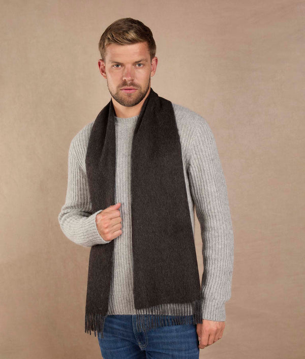 Long Brushed Scarf - Black Oyster — black oyster baby alpaca by Sol Alpaca