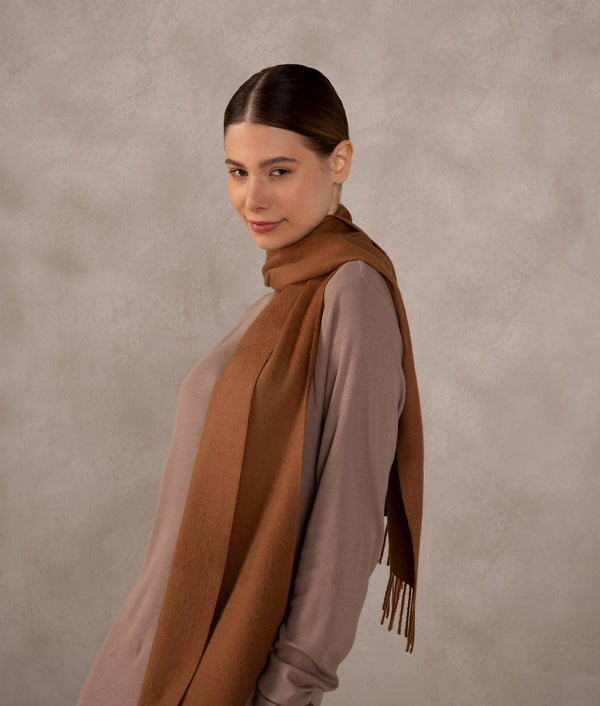 Long Brushed Scarf - Toasted Coconut — toasted coconut baby alpaca by Sol Alpaca