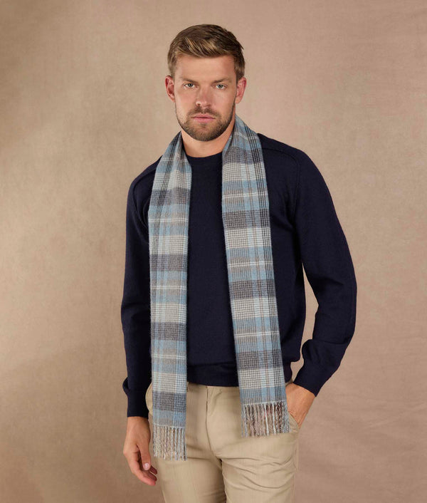 Classic Plaid Print Scarf — scottish light blue baby alpaca by Sol Alpaca