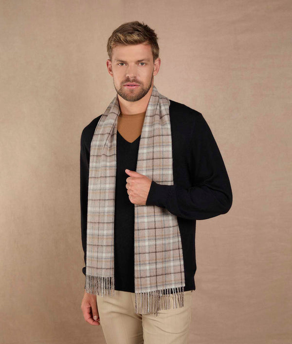 Classic Check Print Scarf — light brown baby alpaca by Sol Alpaca