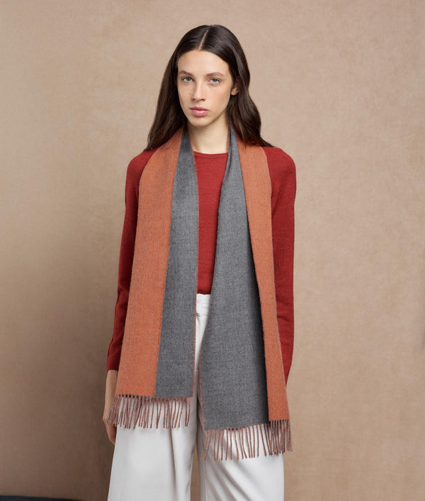 Double Face Scarf — Orange Melange And Gray — orange melange and gray baby alpaca by Sol Alpaca