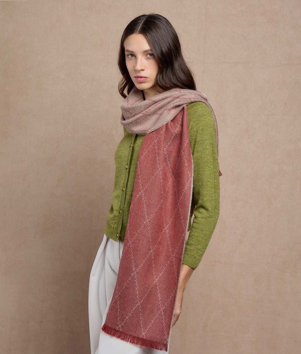Los Coquitos Sarga Scarf — Oxide Red And Powder Pink — oxide red and powder pink baby alpaca by Sol Alpaca