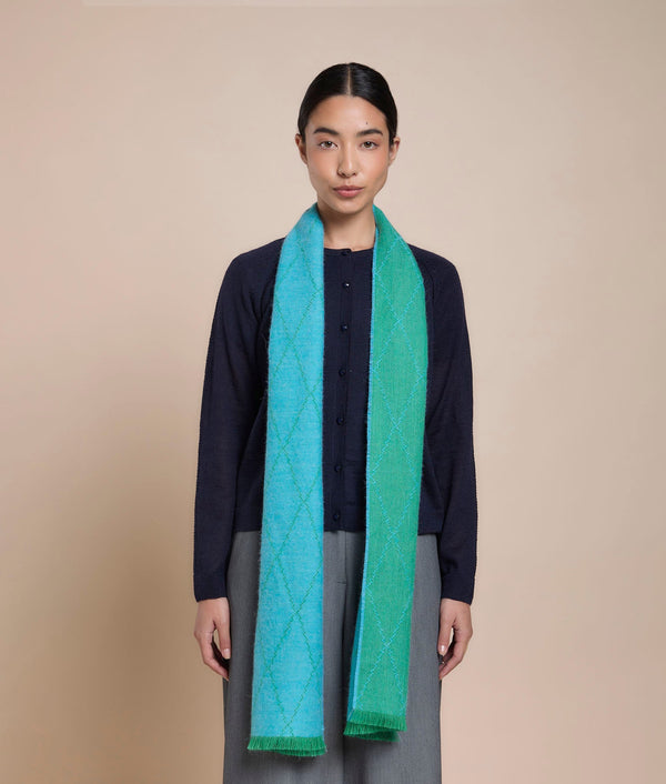 Coquitos Scarf — Forest Green & Turquoise — forest green & turquoise baby alpaca by Sol Alpaca