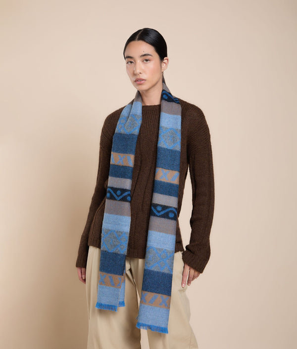 Quispe Jacquard Shawl — Blue — blue baby alpaca by Sol Alpaca