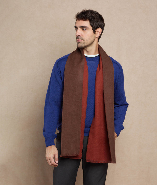 Double Face Scarf — Cocoa Brown And Brick Red — cocoa brown and brick red baby alpaca by Sol Alpaca