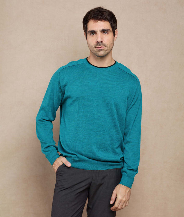 Mens Crew Sweater - loch blue — loch blue baby alpaca by Sol Alpaca