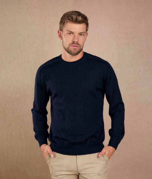 Classic Navy Crew Neck Sweater — navy blue baby alpaca by Sol Alpaca
