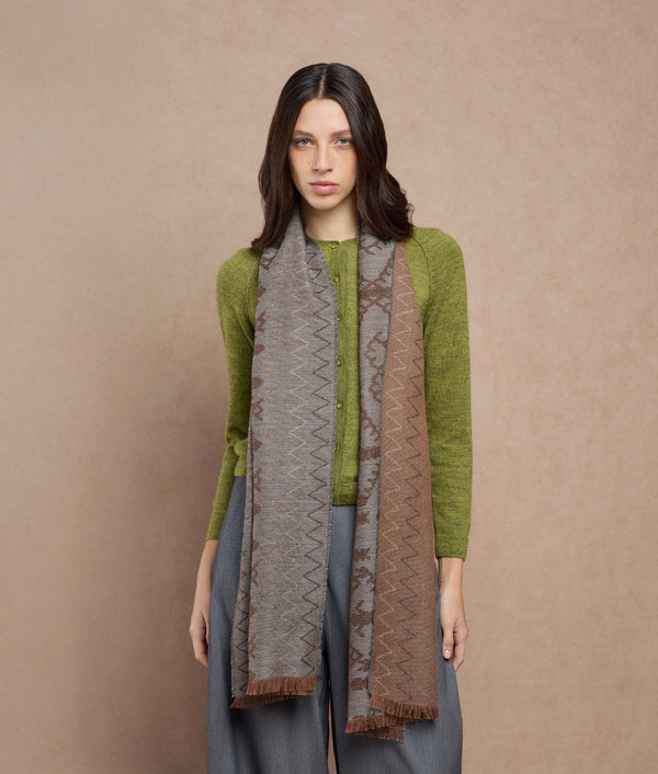 Immitation Nazca Scarf — Tabacco Brown And Gray — tabacco brown and gray baby alpaca by Sol Alpaca