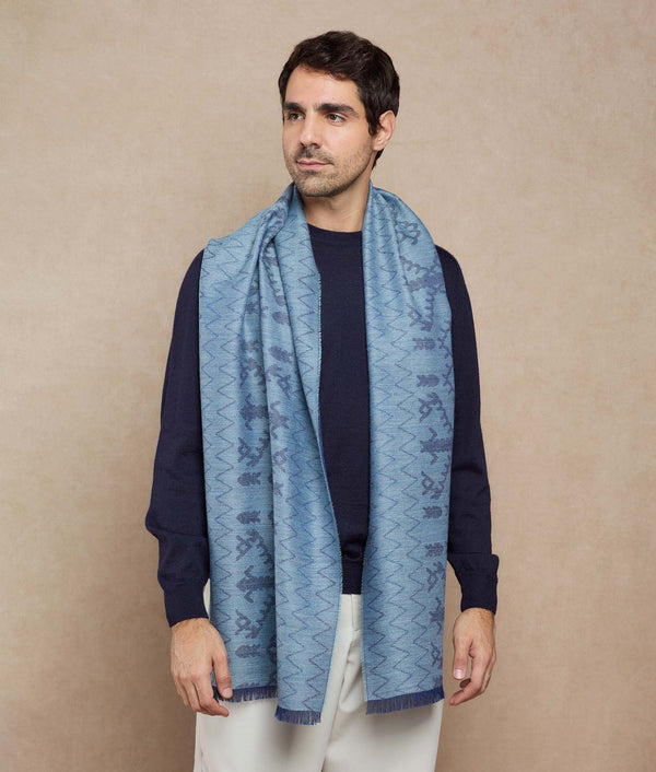 Immitation Nazca Scarf — Indigo Blue And Sky Blue — indigo blue and sky blue baby alpaca by Sol Alpaca