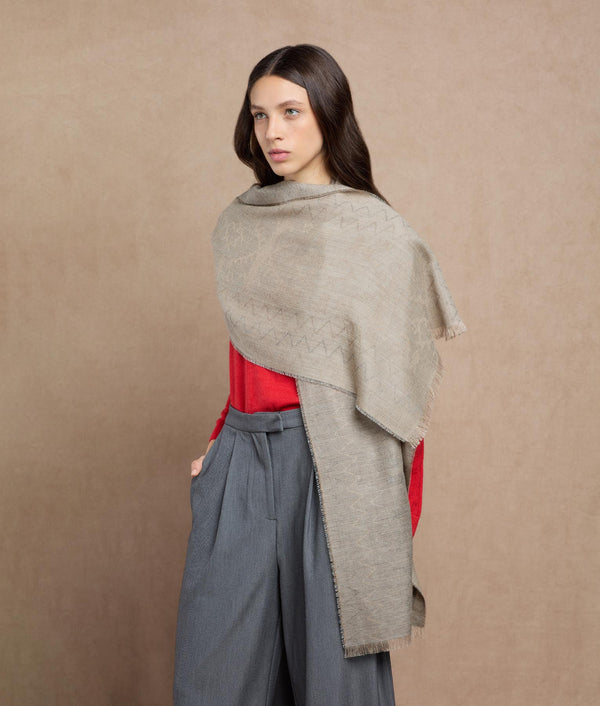 Immitation Nazca Scarf — Peyote Beige And Gray — peyote beige and gray baby alpaca by Sol Alpaca