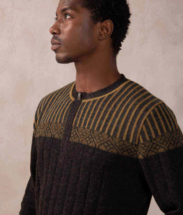 Decab Sweater - Black And Olive Oil — black and olive oil baby alpaca by Sol Alpaca
