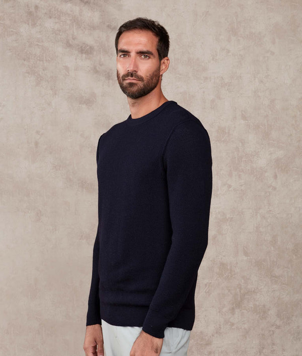 Honey Comb Sweater — Navy Blue Blazer — navy blue blazer baby alpaca by Sol Alpaca