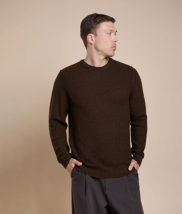 Basic Honeycomb Knit Sweater — Dark Cacao — dark cacao baby alpaca by Sol Alpaca