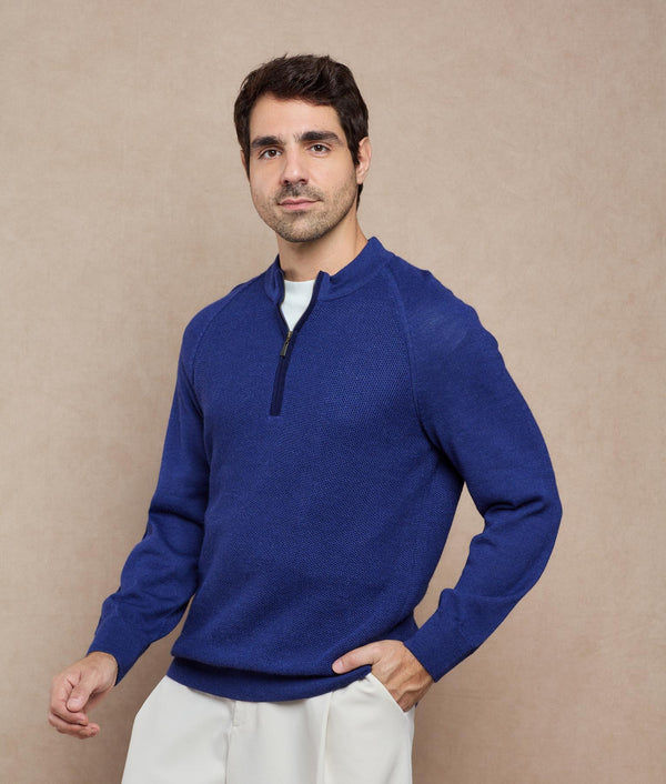Honeycomb Sweater — indigo blue baby alpaca by Sol Alpaca