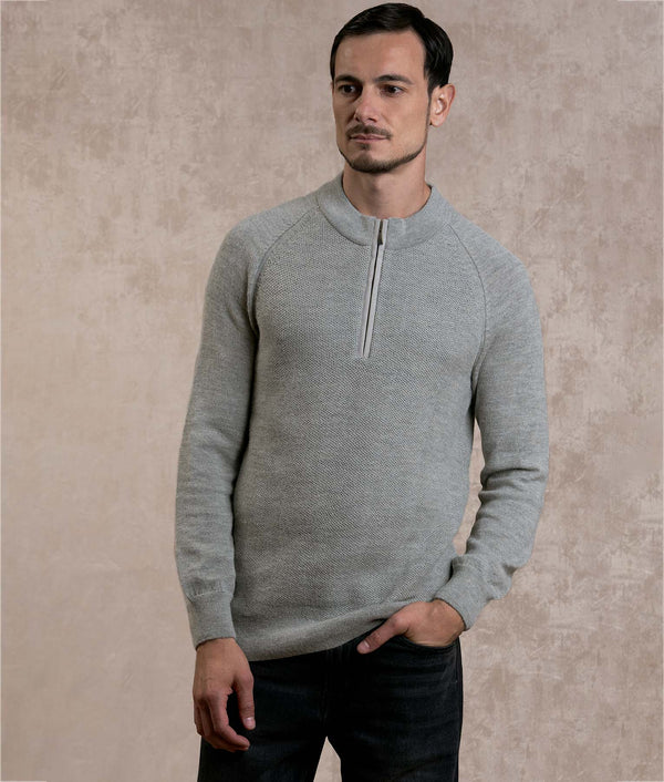 Jersey & Honey Comb Mock Neck Sweater — pussywillow gray baby alpaca by Sol Alpaca