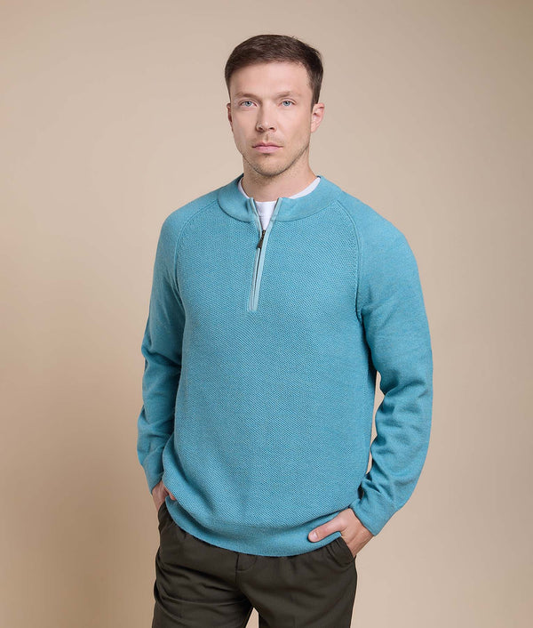 Jersey and Honeycomb Knit Sweater — Turquoise — turquoise baby alpaca by Sol Alpaca
