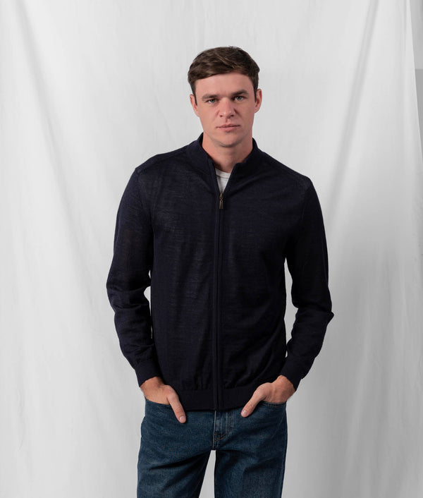 Jersey Mock Cardigan - Navy Blue — navy blue baby alpaca by Sol Alpaca