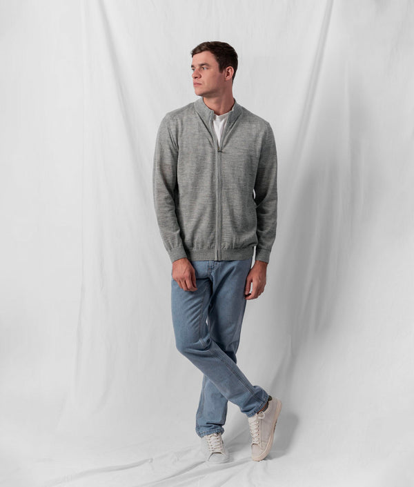 Jersey Mock Cardigan - Light Grey — light grey baby alpaca by Sol Alpaca