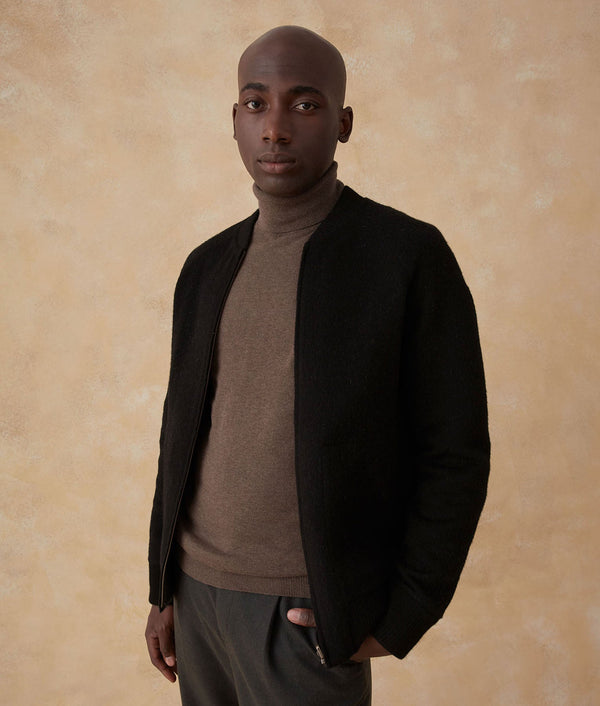Reversible Bomber Jacket Navy Blue — navy blue and black baby alpaca by Sol Alpaca