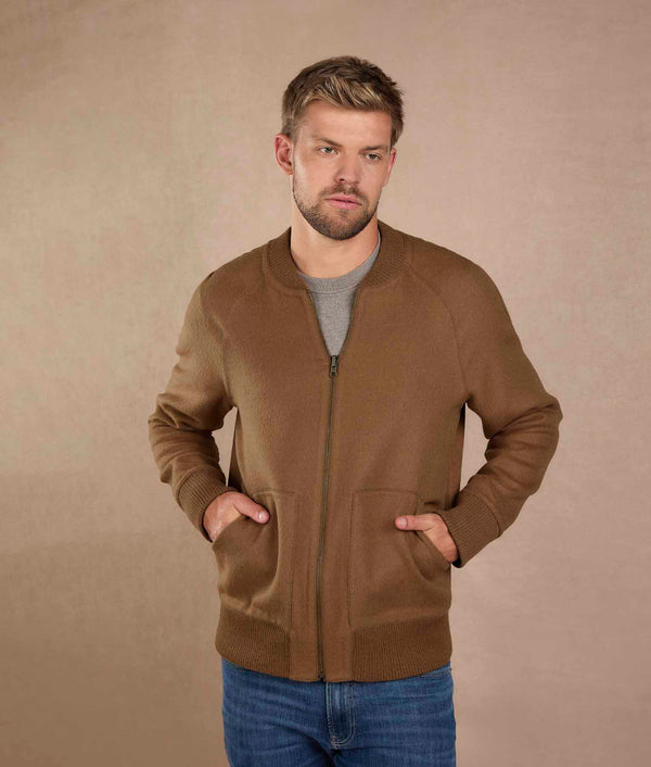 Reversible Baby Alpaca Bomber Jacket — tobacco and chocolate baby alpaca by Sol Alpaca