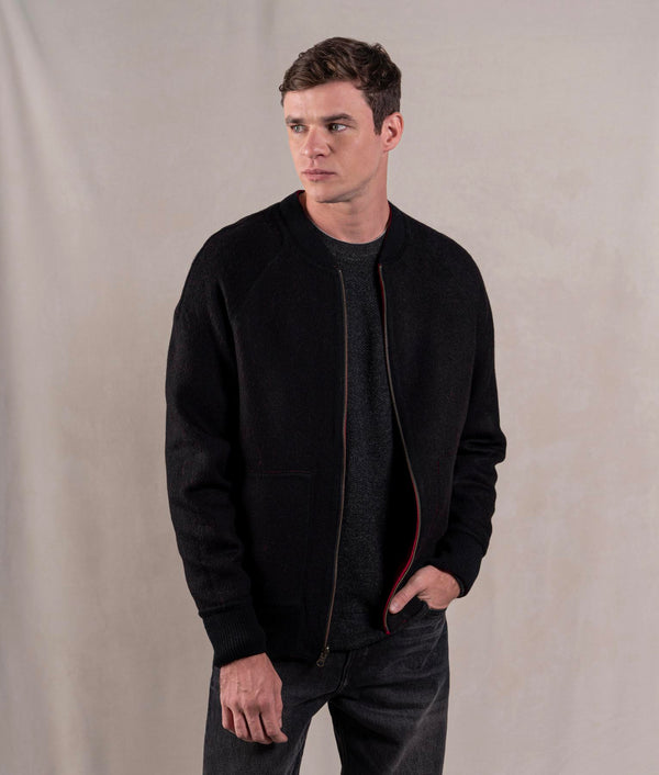 Reversible Bomber Jacket - Black And Red — black and red baby alpaca by Sol Alpaca
