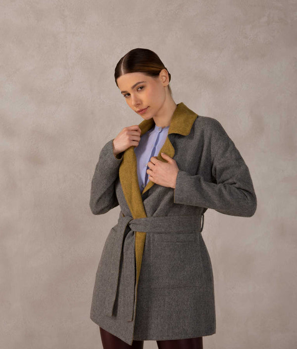 Reversible Wrap Coat - Gadget Gray And Olivenite — gadget gray and olivenite baby alpaca by Sol Alpaca