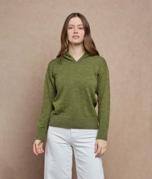 Hooded Oversize Sweater — olive green and gray baby alpaca by Sol Alpaca