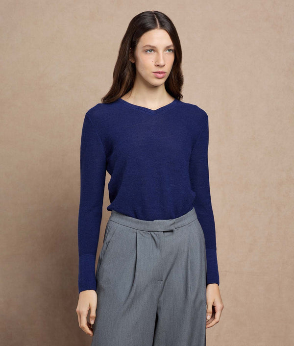 Links Basic Vee Sweater — Indigo Blue — indigo blue baby alpaca by Sol Alpaca
