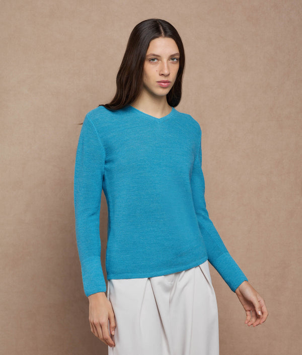 Links Basic Vee Sweater — Blue Margarita — blue margarita baby alpaca by Sol Alpaca
