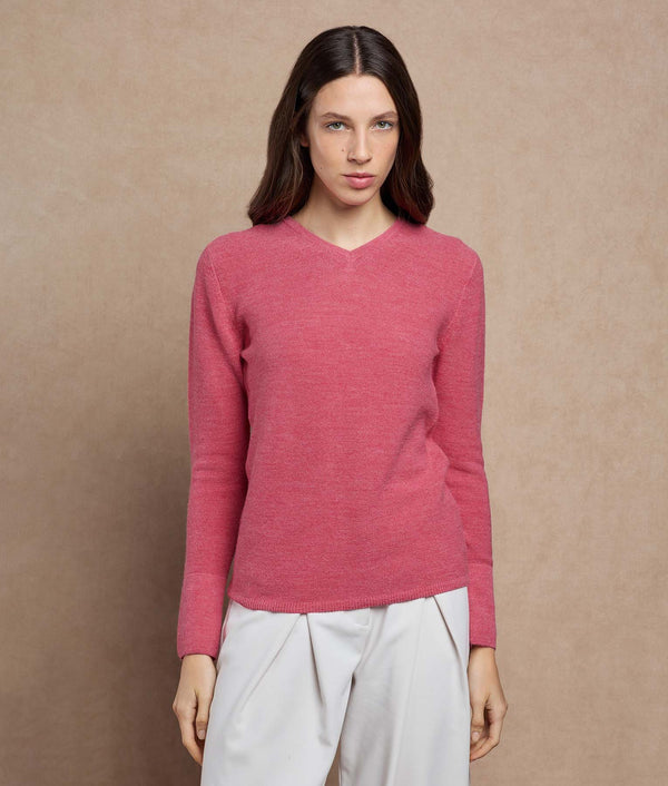 Links Basic Vee Sweater — Honeysuckle Pink — honeysuckle pink baby alpaca by Sol Alpaca