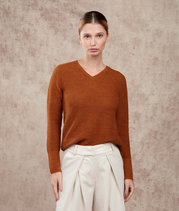 Links Basic Vee Sweater — Umber Brown — umber brown baby alpaca by Sol Alpaca