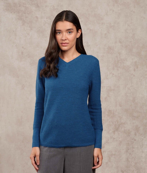 Links Basic Vee Sweater — Blue Sapphire — blue sapphire baby alpaca by Sol Alpaca