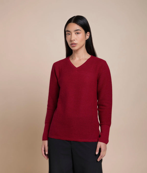 Basic V-Neck Links Sweater — Scarlet Red — scarlet red baby alpaca by Sol Alpaca