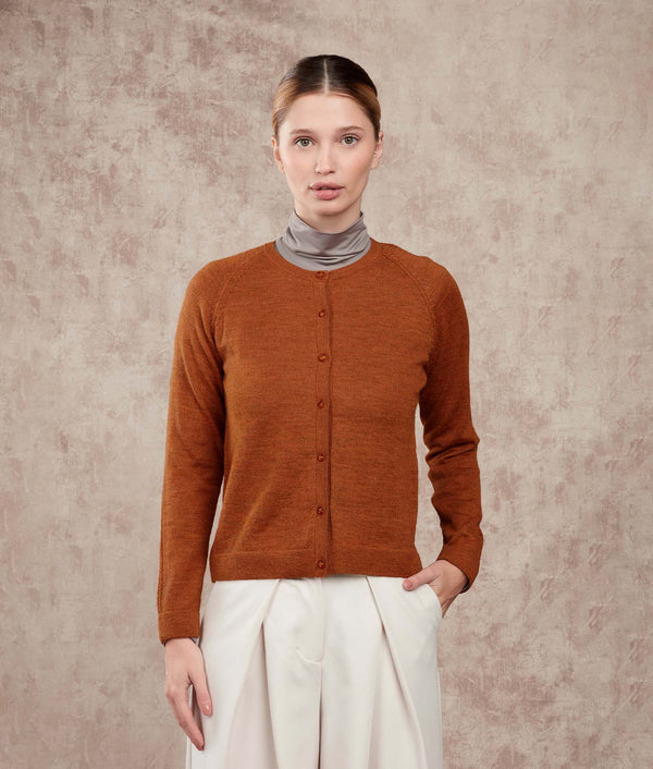 Basic Raglan Sleeves Cardigan — Umber Brown — umber brown baby alpaca by Sol Alpaca