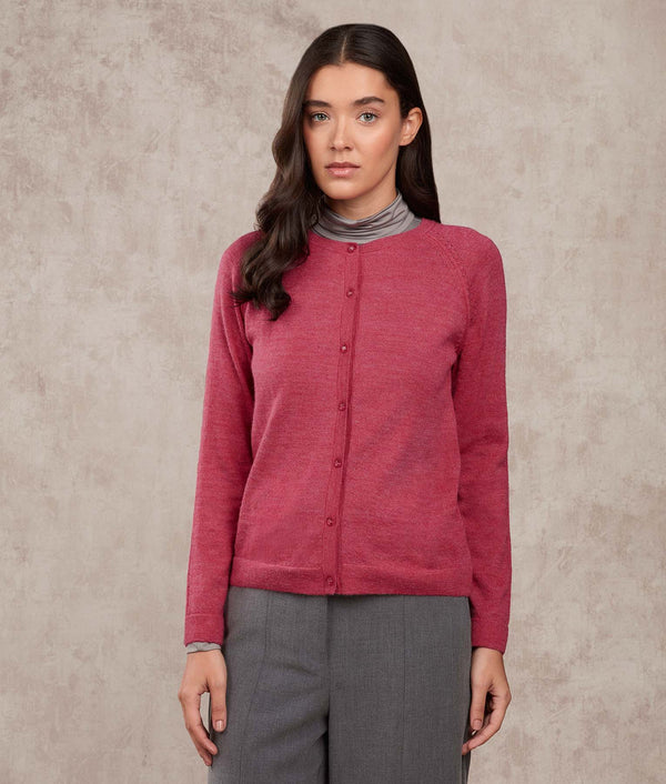 Basic Raglan Sleeves Cardigan — Shocking Pink — shocking pink baby alpaca by Sol Alpaca