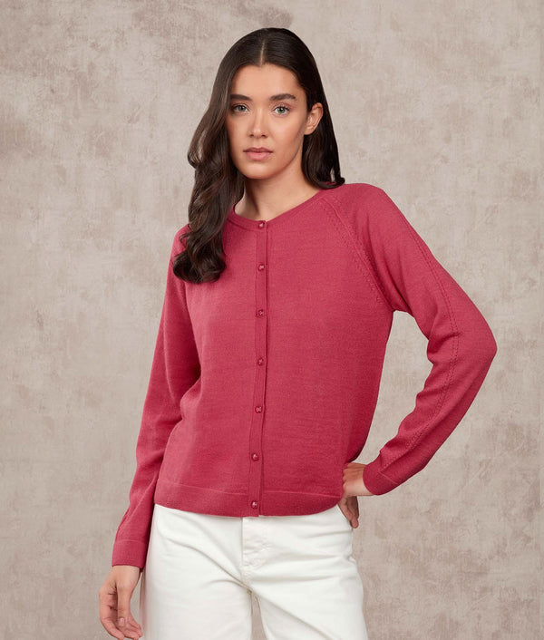 Basic Raglan Sleeves Cardigan — Raspberry Wine — raspberry wine baby alpaca by Sol Alpaca