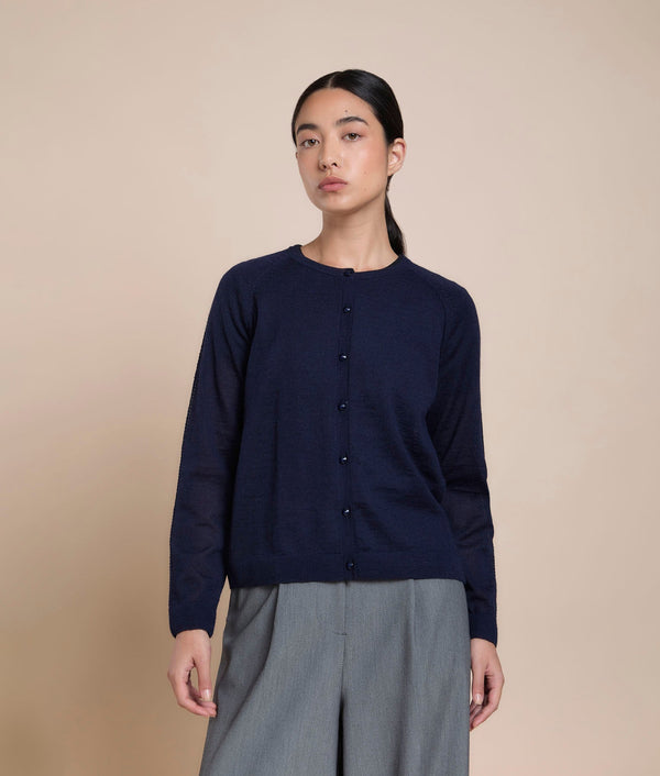 Basic Raglan Sleeve Cardigan — Navy Blue — navy blue baby alpaca by Sol Alpaca