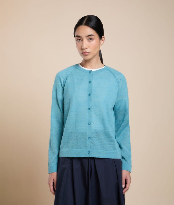 Basic Raglan Sleeve Cardigan — Grey Turquoise — grey turquoise baby alpaca by Sol Alpaca