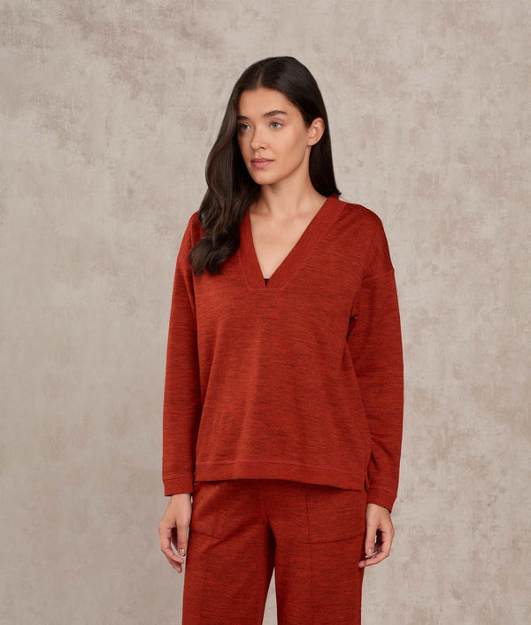 Basic Vee Neck Sweater - pumpkin and ghost puree — pumpkin and ghost puree alpaca by Sol Alpaca