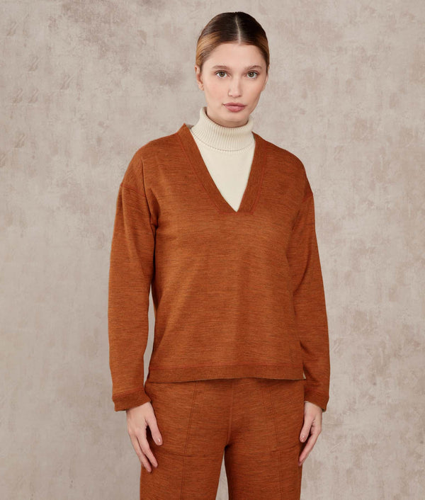Basic Vee Neck Sweater - Harvest Pumpkin And Moonlight — harvest pumpkin and moonlight alpaca by Sol Alpaca