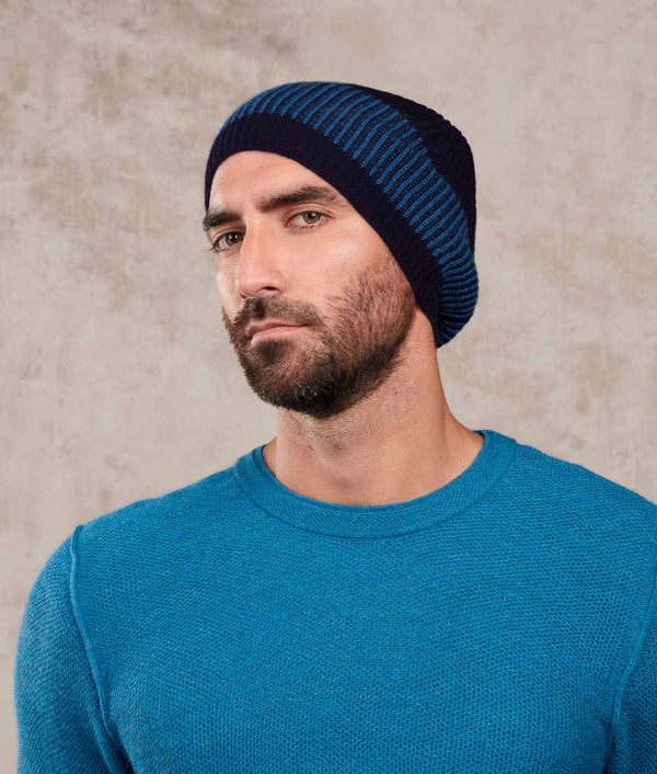 Reversible Ribbed Beanie — Blue Print — blue print baby alpaca by Sol Alpaca