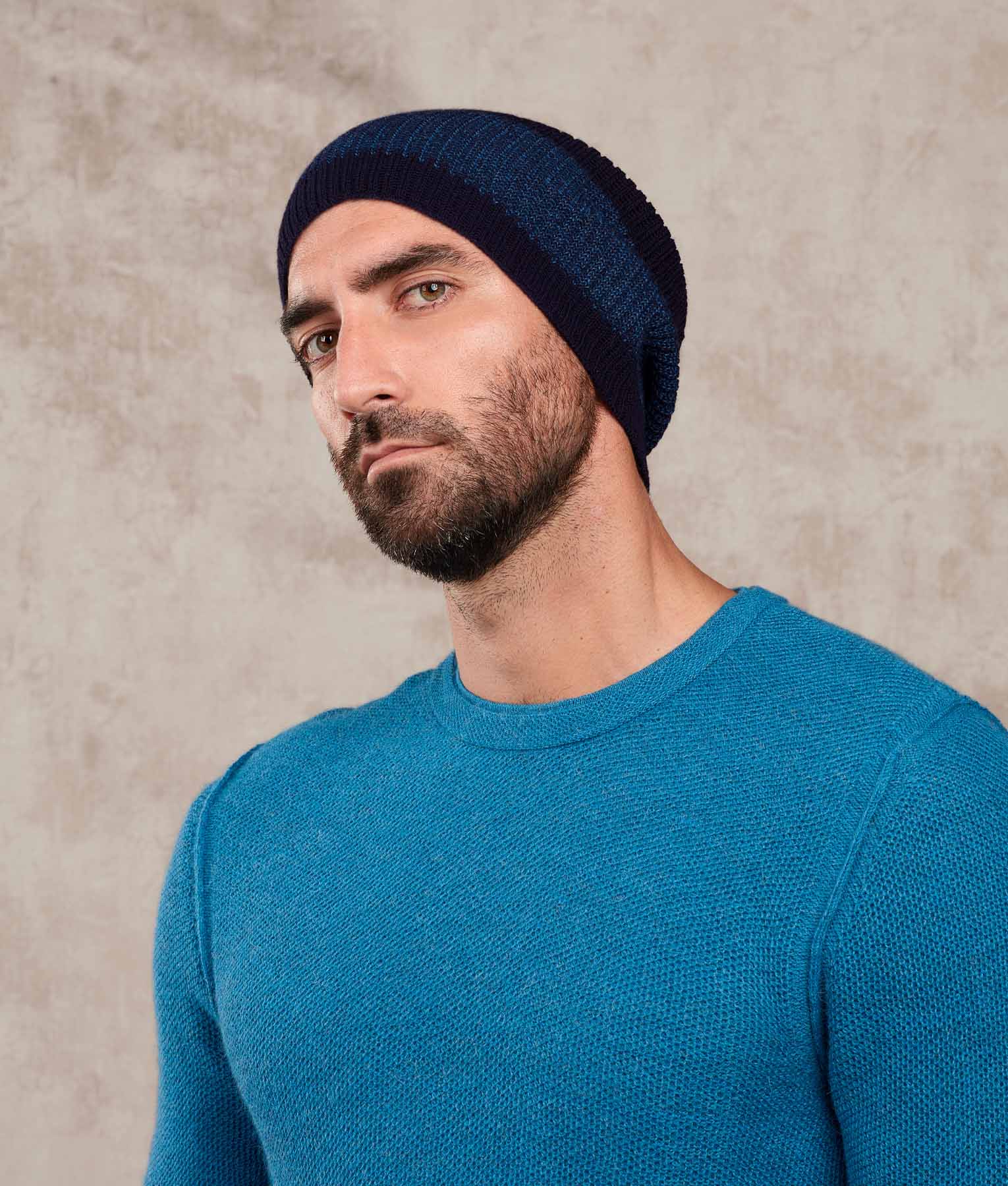 Reversible Ribbed Beanie - Blue Print