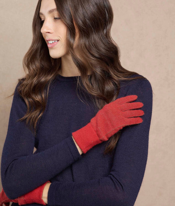 Basic Reversible Women Gloves — Aurora Red And Tabaco Brown — aurora red and tabaco brown baby alpaca by Sol Alpaca