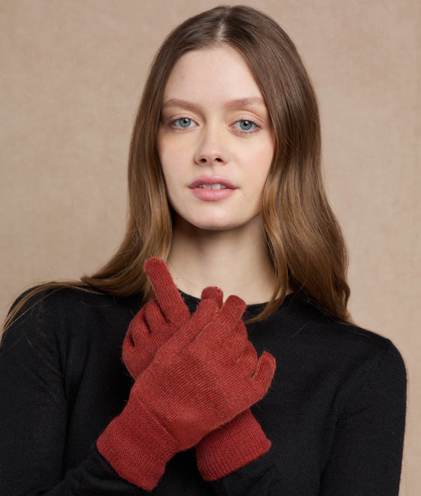 Basic Reversible Women Gloves — Terracotta And Orange Melange — terracotta and orange melange baby alpaca by Sol Alpaca